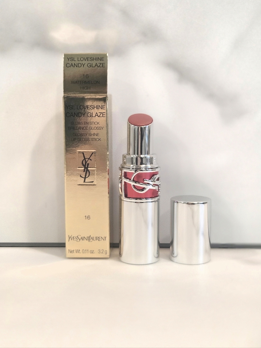 YSL Candy Glaze Lip Gloss Stick Double Care Balm 16 Watermelon High - NEW IN BOX